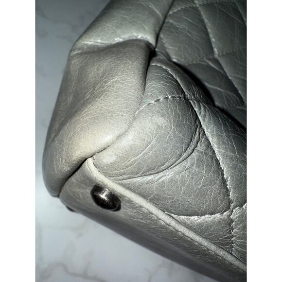 Chanel Grey Quilted Glazed Calfskin Leather Chain Tote Bag - Picture 3 of 12